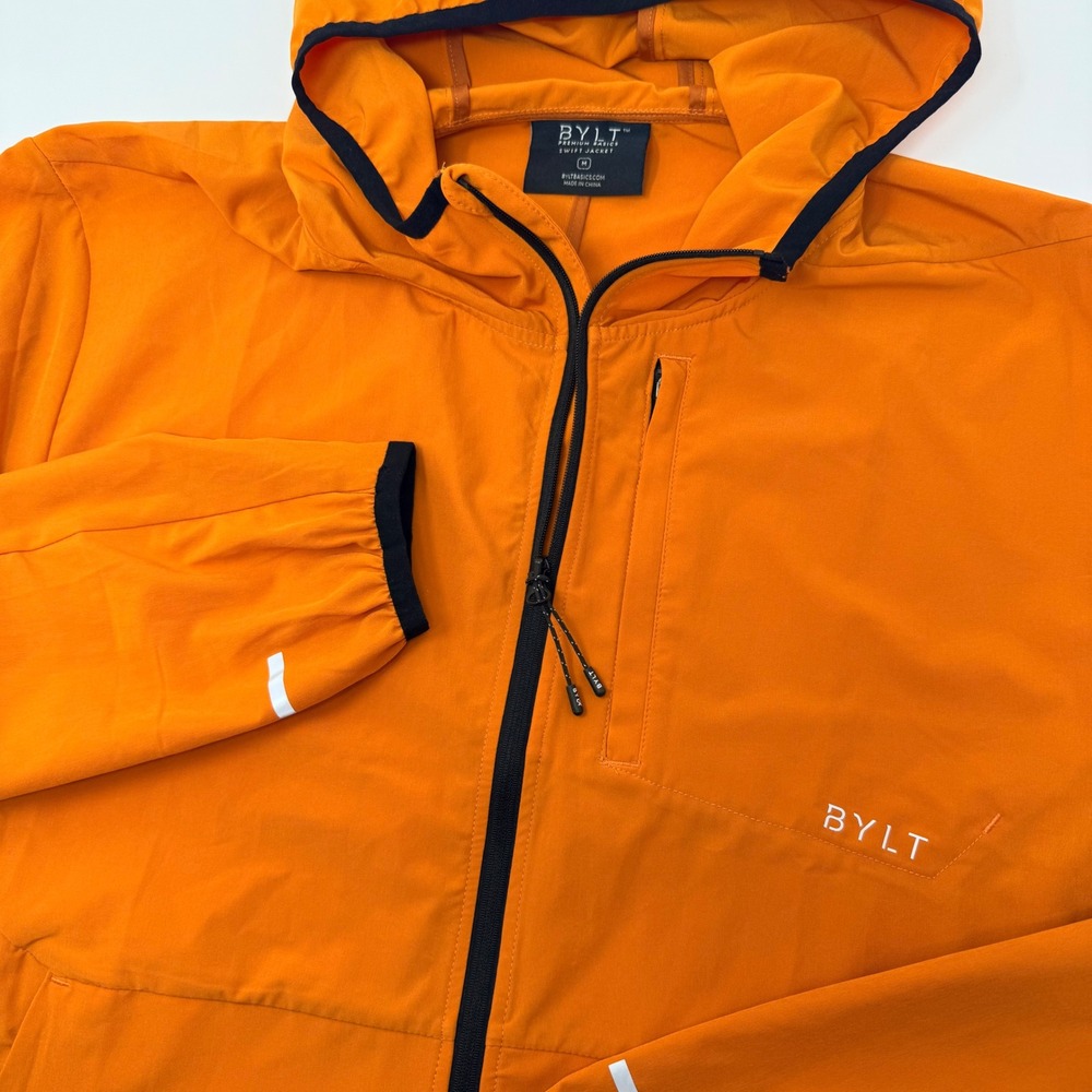 BYLT Premium Basics Swift Jacket Mens Medium Orange Hooded Windbreaker‎ Full Zip
